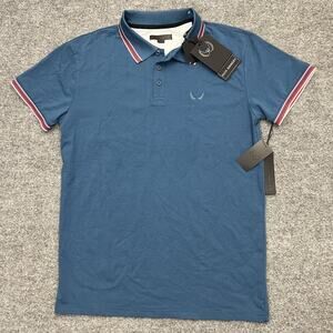 Nick Danger Polo Shirt Mens Medium Boss Blue White Flex Knit Performance New